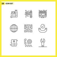 Pack of 9 creative Outlines of call game presentation fun internet Editable Vector Design Elements