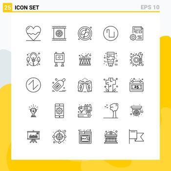 User Interface Pack of 25 Basic Lines of profile wave photographic objective square meet Editable Vector Design Elements