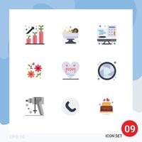 Group of 9 Flat Colors Signs and Symbols for mom heart computer wedding gift Editable Vector Design Elements