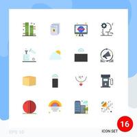 Pack of 16 Modern Flat Colors Signs and Symbols for Web Print Media such as science business document gear tv Editable Pack of Creative Vector Design Elements