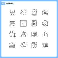 Set of 16 Modern UI Icons Symbols Signs for watch stop dollar chronometer gramophone Editable Vector Design Elements