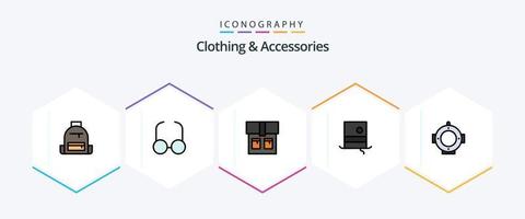 Clothing and Accessories 25 FilledLine icon pack including . helm. bag. diving. hipster vector