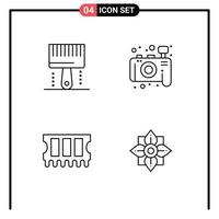 Mobile Interface Line Set of 4 Pictograms of coding memory paintbrush photo flower Editable Vector Design Elements