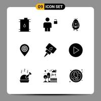 9 Thematic Vector Solid Glyphs and Editable Symbols of money pin unlocked map happy Editable Vector Design Elements