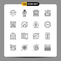 Pack of 16 Modern Outlines Signs and Symbols for Web Print Media such as invitation card head school building Editable Vector Design Elements