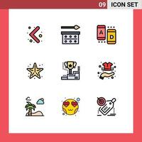 conjunto de 9 iconos de interfaz de usuario modernos signos de símbolos para elementos de diseño vectorial editables de estrella de premio y playa marina vector