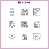 Pack of 9 creative Outlines of server data commerce solution seo Editable Vector Design Elements