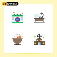 Pack of 4 creative Flat Icons of calendar food time office table building Editable Vector Design Elements