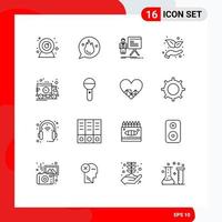 Mobile Interface Outline Set of 16 Pictograms of time startup presentation investment progress Editable Vector Design Elements