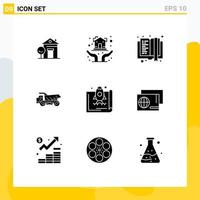 9 Universal Solid Glyph Signs Symbols of launch construction book transport truck Editable Vector Design Elements