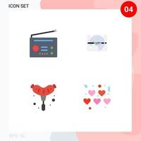 Editable Vector Line Pack of 4 Simple Flat Icons of devices bbq technology day grill Editable Vector Design Elements