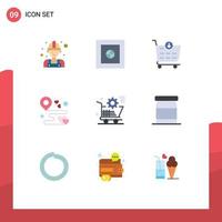 9 Creative Icons Modern Signs and Symbols of setting cart checkout party love Editable Vector Design Elements