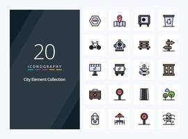 20 City Element Collection line Filled icon for presentation vector