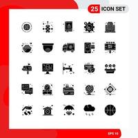 Mobile Interface Solid Glyph Set of 25 Pictograms of book gear year chart analysis Editable Vector Design Elements