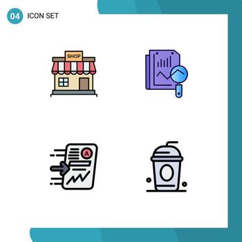Set of 4 Modern UI Icons Symbols Signs for shop file store static report Editable Vector Design Elements