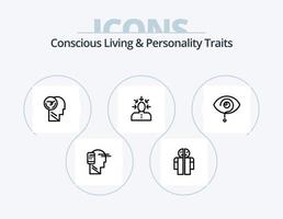 Concious Living And Personality Traits Line Icon Pack 5 Icon Design. mind. key. product. brain. emoji vector