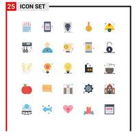 Flat Color Pack of 25 Universal Symbols of cap lab insect reaction chemical Editable Vector Design Elements