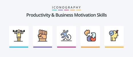 la línea de habilidades de productividad y motivación empresarial llenó el paquete de 5 iconos, incluido el falso. negocio. camaradería. aspiración. camino. diseño de iconos creativos vector