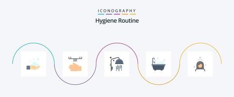 Paquete de 5 iconos planos de rutina de higiene que incluye. limpieza. mano. lavar. mujer vector