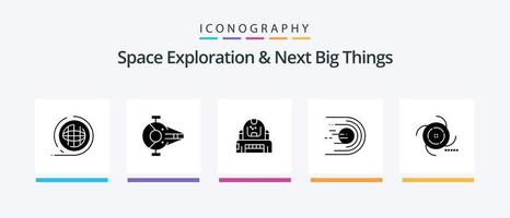 Space Exploration And Next Big Things Glyph 5 Icon Pack Including flight. asteroid. ship. protection. explorer. Creative Icons Design vector