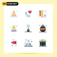 Set of 9 Modern UI Icons Symbols Signs for gems pyramid valentine baby pencil Editable Vector Design Elements