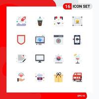 Mobile Interface Flat Color Set of 16 Pictograms of shield protection computer web box Editable Pack of Creative Vector Design Elements