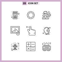 Group of 9 Outlines Signs and Symbols for human swipe player gesture upload Editable Vector Design Elements