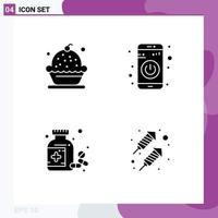 Pack of 4 Modern Solid Glyphs Signs and Symbols for Web Print Media such as baking bottle dessert switch pills Editable Vector Design Elements