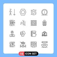 Outline Pack of 16 Universal Symbols of arrow target water digital info Editable Vector Design Elements