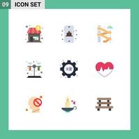 Group of 9 Flat Colors Signs and Symbols for ecg setting water gear tube Editable Vector Design Elements