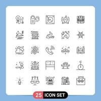 Mobile Interface Line Set of 25 Pictograms of server hosting wedding mix heart hand Editable Vector Design Elements