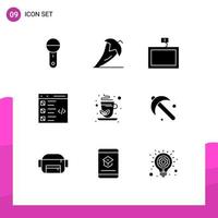 Pictogram Set of 9 Simple Solid Glyphs of list develop pepper coding wall Editable Vector Design Elements