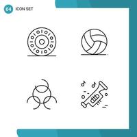 Pack of 4 Modern Filledline Flat Colors Signs and Symbols for Web Print Media such as donut instrument football sport trumpet Editable Vector Design Elements