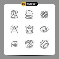 Universal Icon Symbols Group of 9 Modern Outlines of scale pyramid sweet marketing business Editable Vector Design Elements