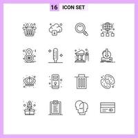 Pictogram Set of 16 Simple Outlines of flower server search network internet Editable Vector Design Elements