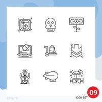 Pictogram Set of 9 Simple Outlines of bag tool man data growth Editable Vector Design Elements