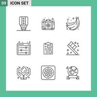 Modern Set of 9 Outlines and symbols such as healthcare record summer report web preferences Editable Vector Design Elements