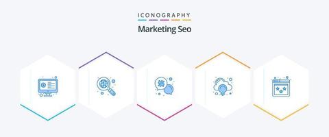 Marketing Seo 25 Blue icon pack including ranking. creative. world wide. concept. message vector