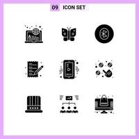 9 Universal Solid Glyphs Set for Web and Mobile Applications media paper bluetooth list wireless Editable Vector Design Elements