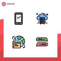 4 Thematic Vector Filledline Flat Colors and Editable Symbols of phone world android hosting data Editable Vector Design Elements