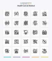 Creative Health Care And Medical 25 OutLine icon pack  Such As toothbrush. medicine. ecg. homeopathy. alternative vector