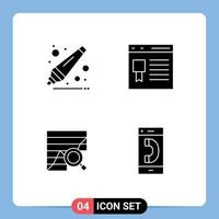 4 Universal Solid Glyphs Set for Web and Mobile Applications back to school analytic browser page chart Editable Vector Design Elements