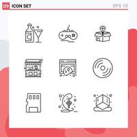 Universal Icon Symbols Group of 9 Modern Outlines of compliance stand box stall bulb Editable Vector Design Elements