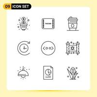 9 concepto de esquema para sitios web móviles y aplicaciones elementos de diseño de vector editables de máquina de tiempo de código de bebida html judío