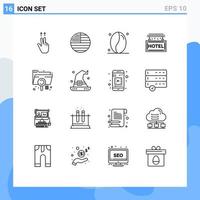 Outline Pack of 16 Universal Symbols of extension data drink analysis travel Editable Vector Design Elements