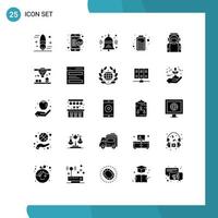 Editable Vector Line Pack of 25 Simple Solid Glyphs of space power online data charge education Editable Vector Design Elements