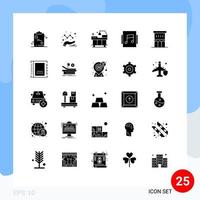 Group of 25 Solid Glyphs Signs and Symbols for house architecture bed showcase album Editable Vector Design Elements