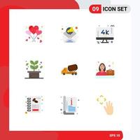 Universal Icon Symbols Group of 9 Modern Flat Colors of construction truck screen spa leaf Editable Vector Design Elements