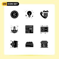 Set of 9 Modern UI Icons Symbols Signs for rain forest call world offshore Editable Vector Design Elements