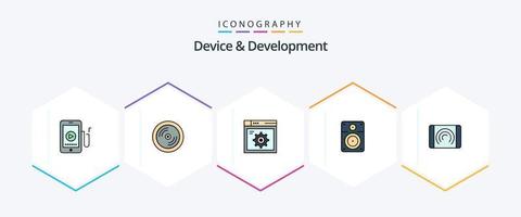 Device And Development 25 FilledLine icon pack including user. education. web . music. speaker vector